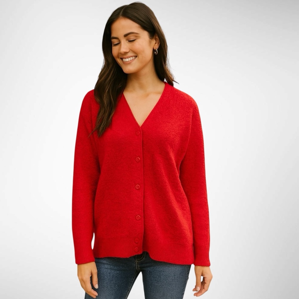 Vintage Lilly‎ Dache Chunky Red Relaxed Fit Button Down Cardigan Sweater Large